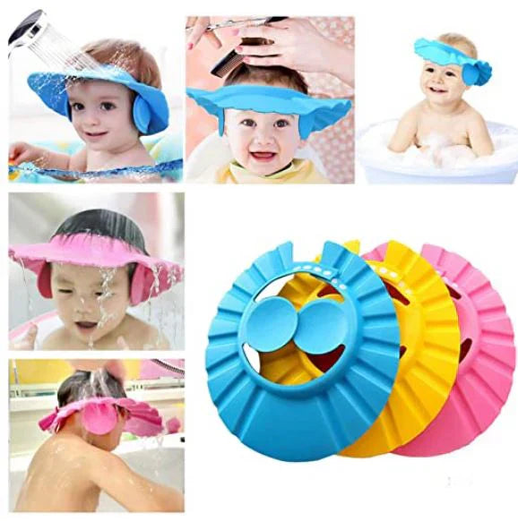 Pack of 3 – Baby Shower Cap with Ear Protector – Random Colours