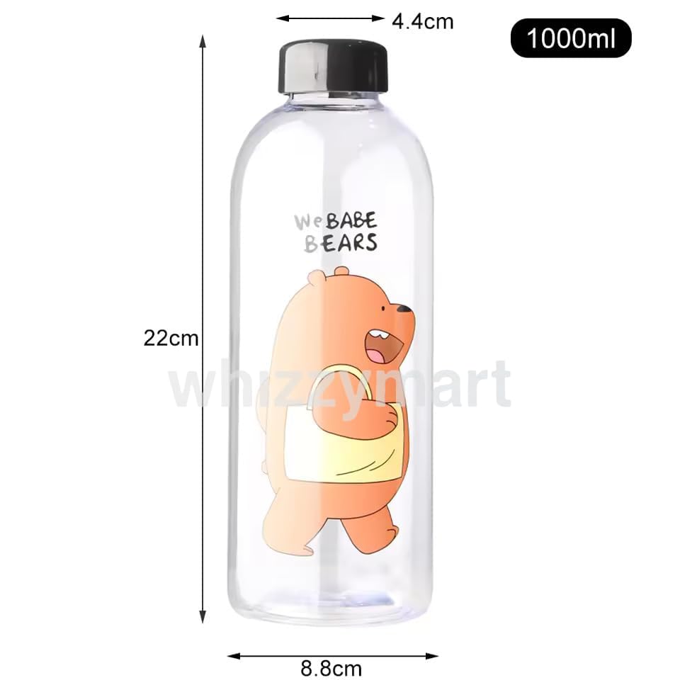 Cute Bear Straw Water Bottle – 1000ml Frosted Portable Bottle with Straw
