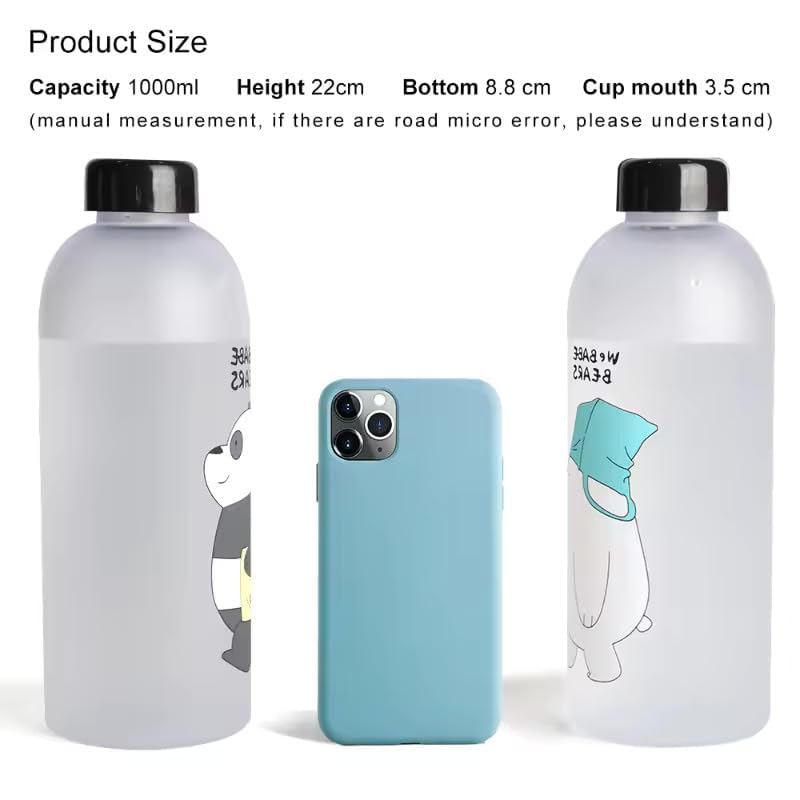 Cute Bear Straw Water Bottle – 1000ml Frosted Portable Bottle with Straw