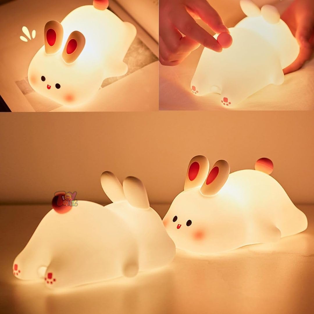 Big Face Rabbit Night Light for Kids – Rechargeable Silicone Bunny LED Lamp