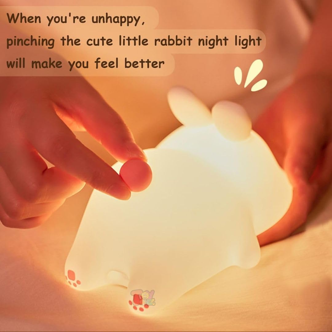 Big Face Rabbit Night Light for Kids – Rechargeable Silicone Bunny LED Lamp