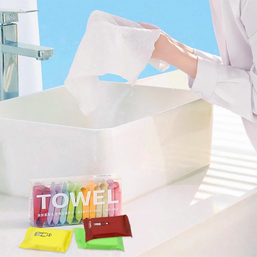 Disposable Face Towels & Compressed Washcloths for Travel – (14 PCS)