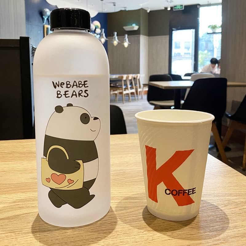 Cute Bear Straw Water Bottle – 1000ml Frosted Portable Bottle with Straw