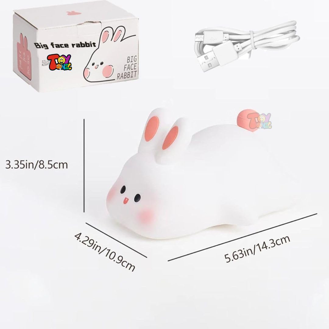 Big Face Rabbit Night Light for Kids – Rechargeable Silicone Bunny LED Lamp