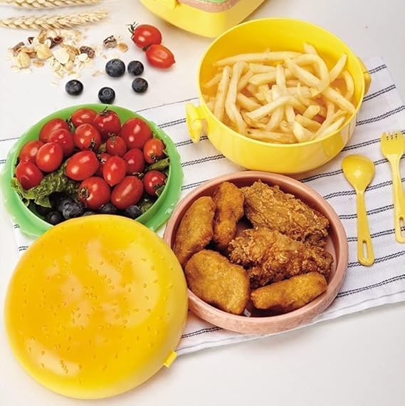 Burger Shaped Kids Lunch Box – Multi-Layer Portable Food Container