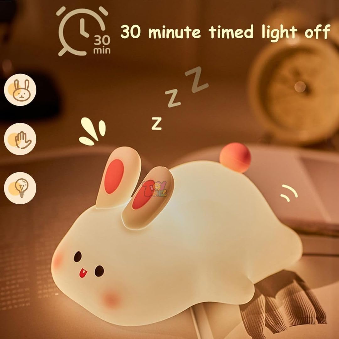 Big Face Rabbit Night Light for Kids – Rechargeable Silicone Bunny LED Lamp