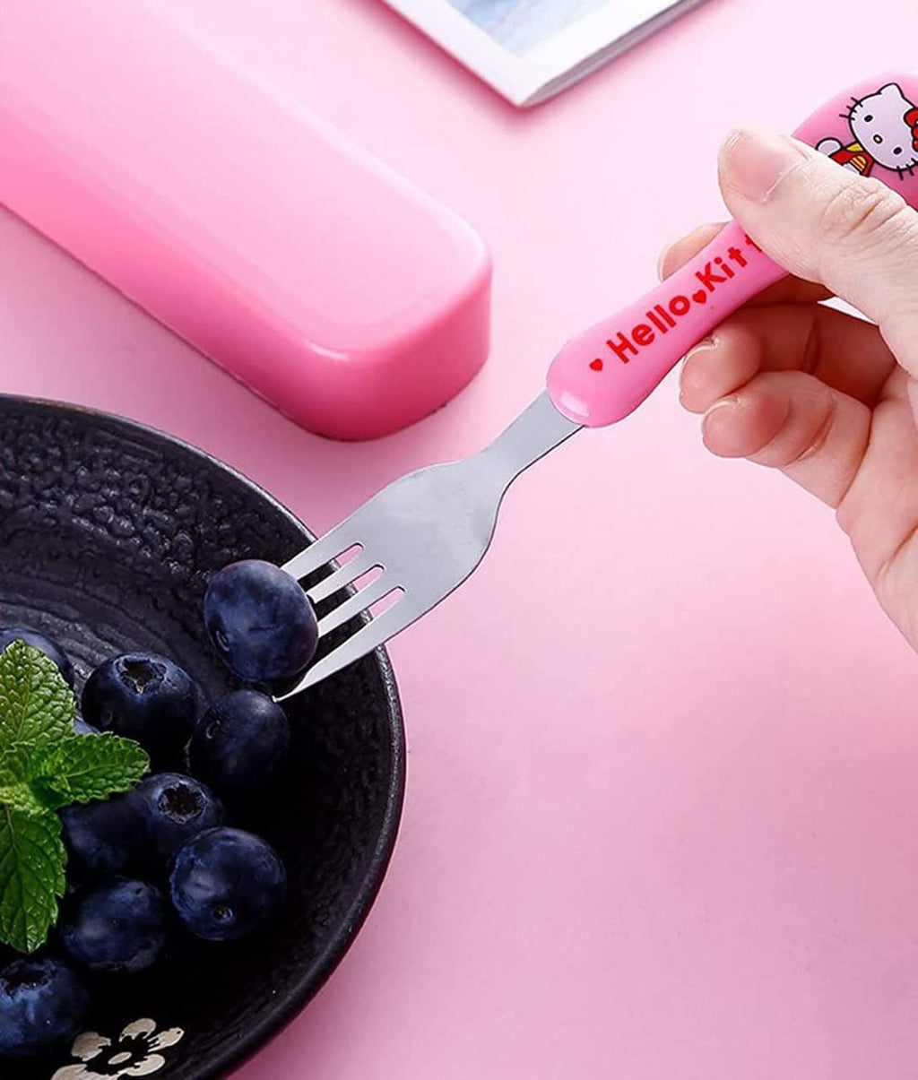 Portable Kids’ Stainless Steel Cutlery Set – Cartoon Spoon & Fork with Slim Travel Case