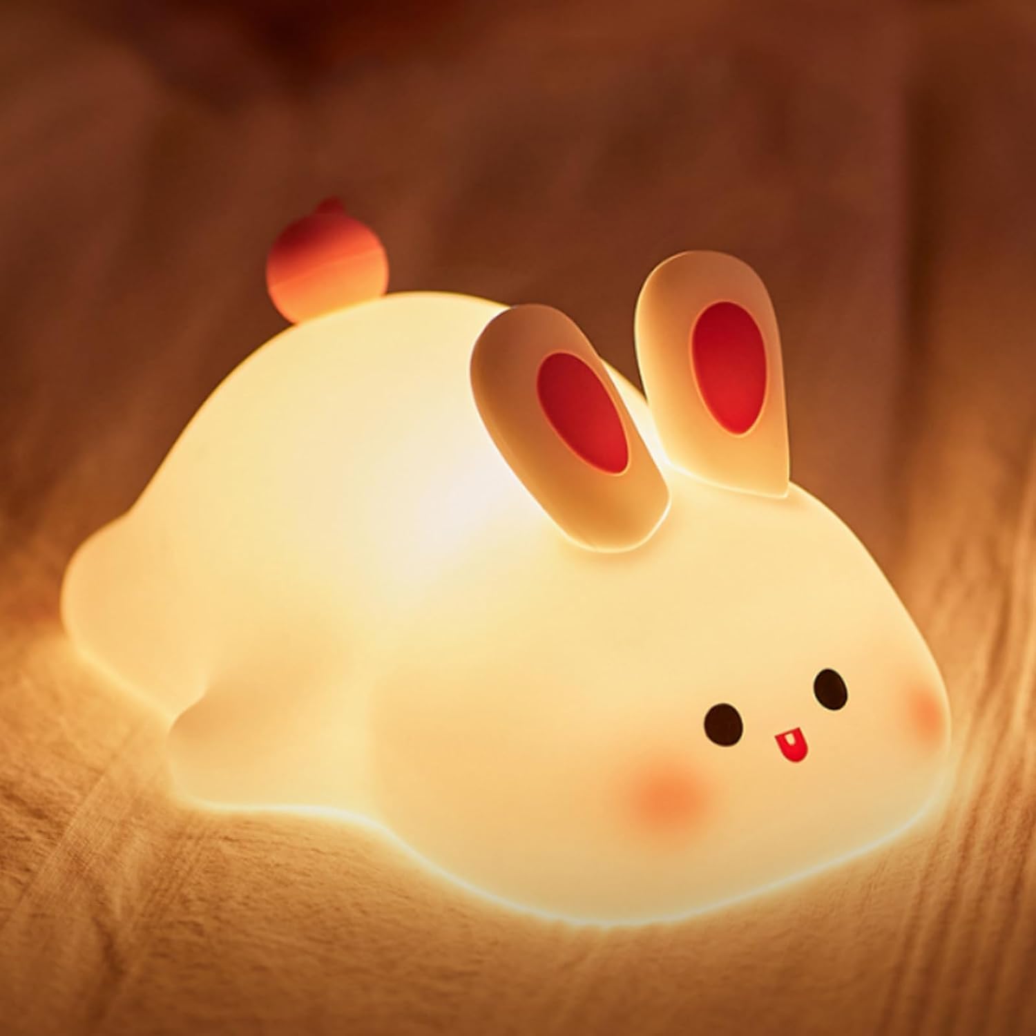 Big Face Rabbit Night Light for Kids – Rechargeable Silicone Bunny LED Lamp