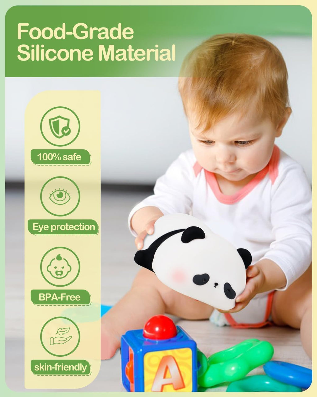 RD Cute Panda Night Light for Kids – Soft Silicone LED Bedside Lamp (Rechargeable, Dimmable & Touch Control)