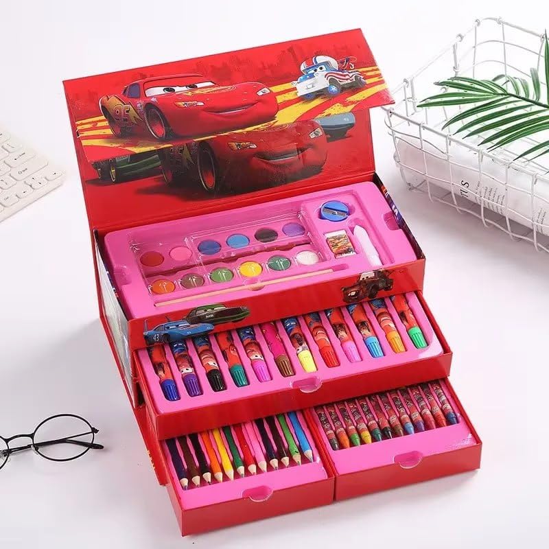 Multi Colour 54 Pieces Kids Art & Artist Set in Storage Box with Drawers – Pens, Pencils, Crayons & Paints