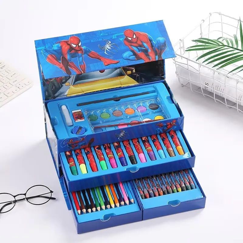 Multi Colour 54 Pieces Kids Art & Artist Set in Storage Box with Drawers – Pens, Pencils, Crayons & Paints