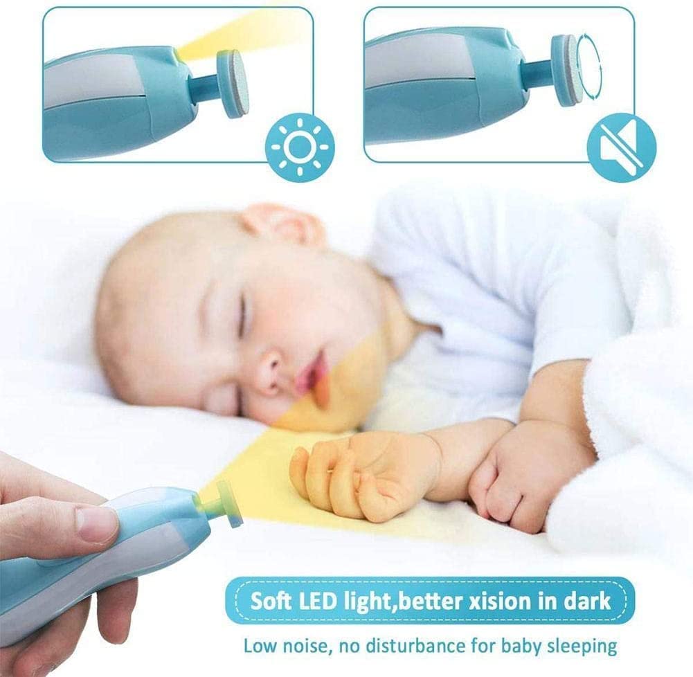 Baby Nail Trimmer Electric – Safe Baby Nail Cutter & File with Light (6 Grinding Pads)
