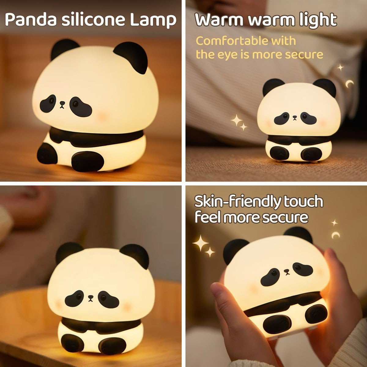 RD Cute Panda Night Light for Kids – Soft Silicone LED Bedside Lamp (Rechargeable, Dimmable & Touch Control)