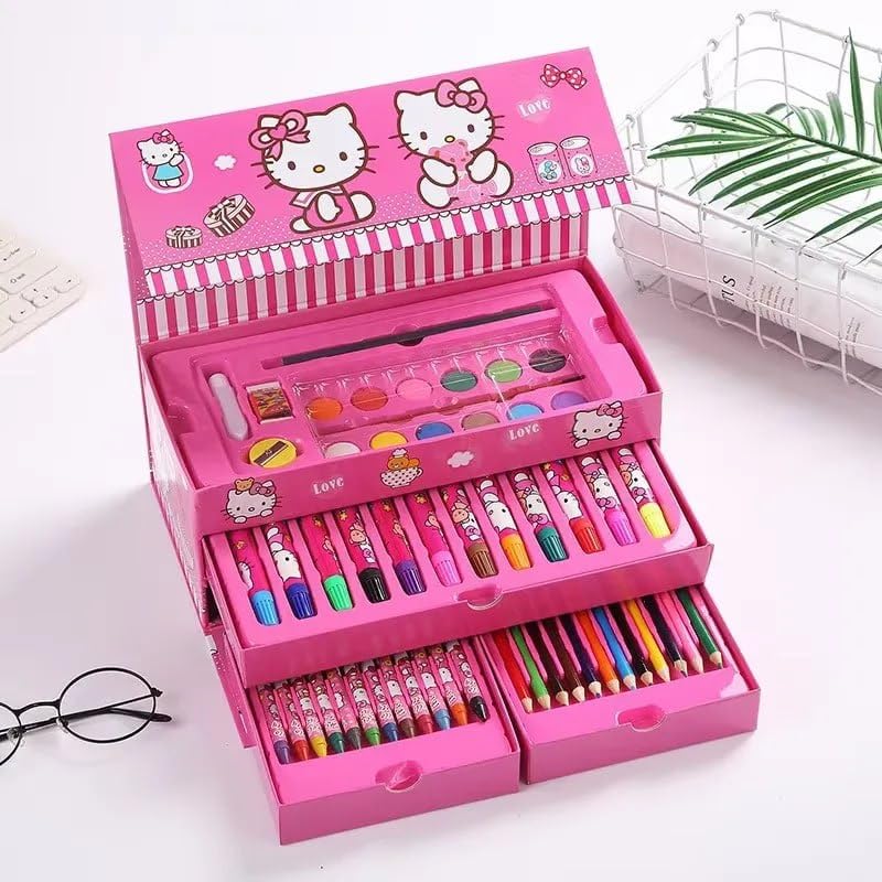 Multi Colour 54 Pieces Kids Art & Artist Set in Storage Box with Drawers – Pens, Pencils, Crayons & Paints