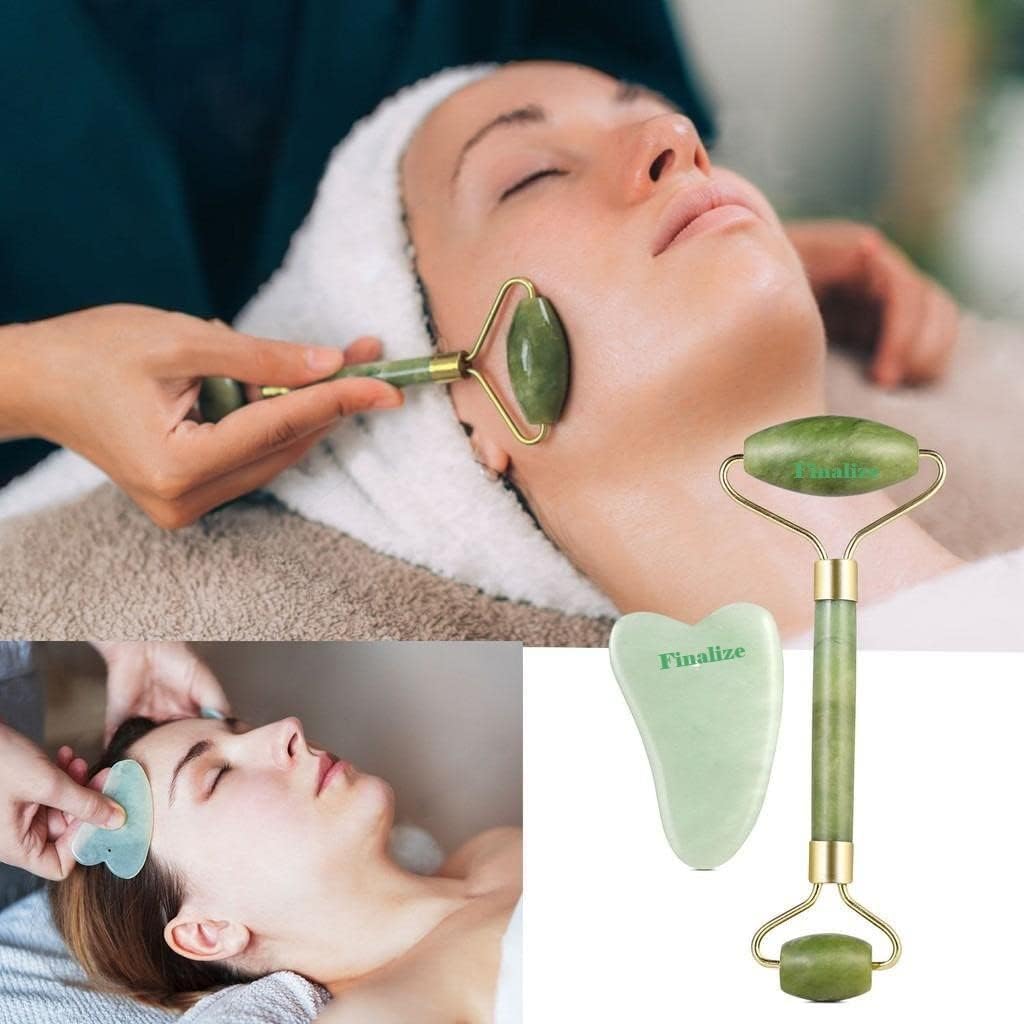 Combo Pack Marble Jade Roller, Ice Roller & 0.5mm Derma Roller – Facial Massage & Skin Therapy Set (Pack of 3)