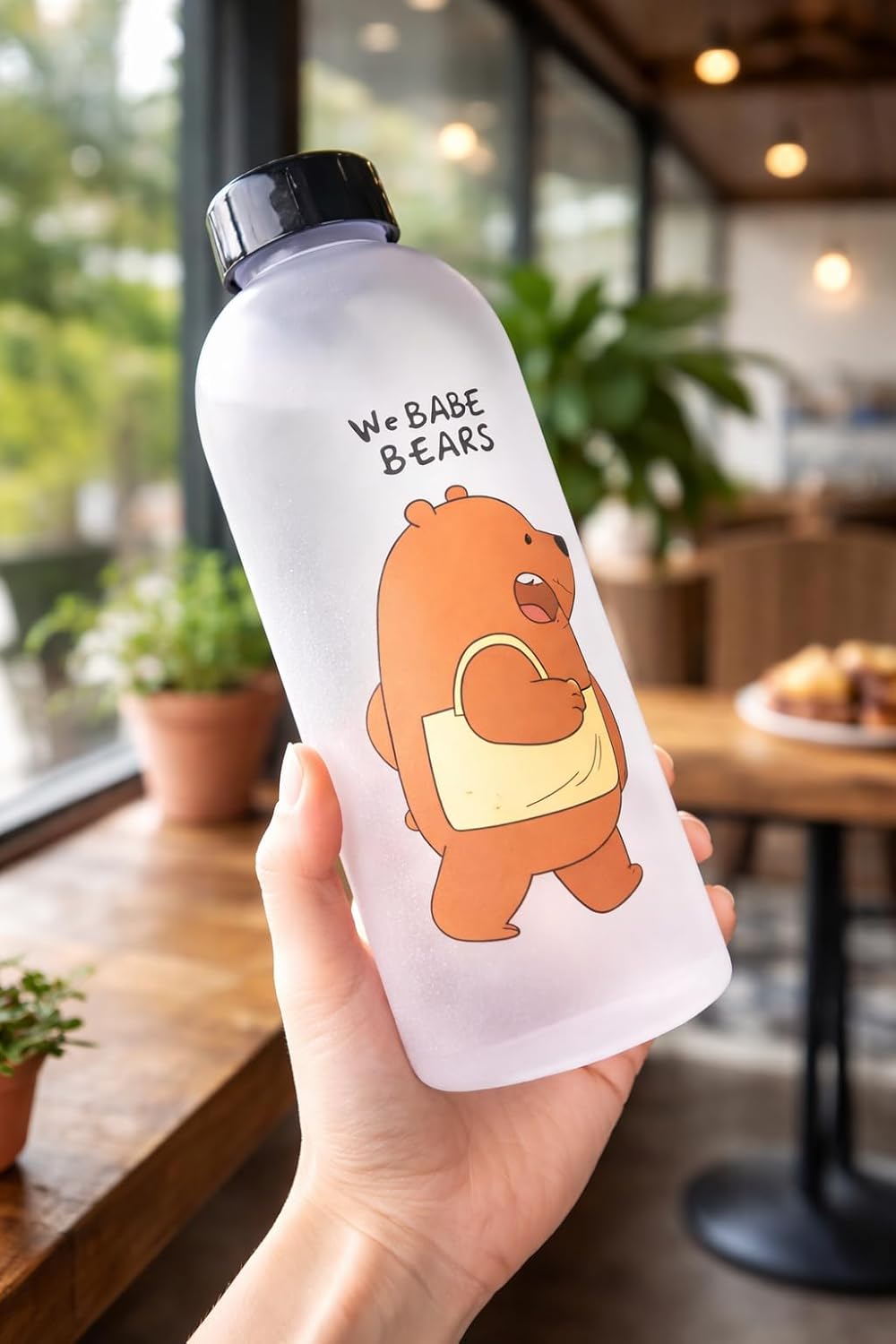 Cute Bear Straw Water Bottle – 1000ml Frosted Portable Bottle with Straw