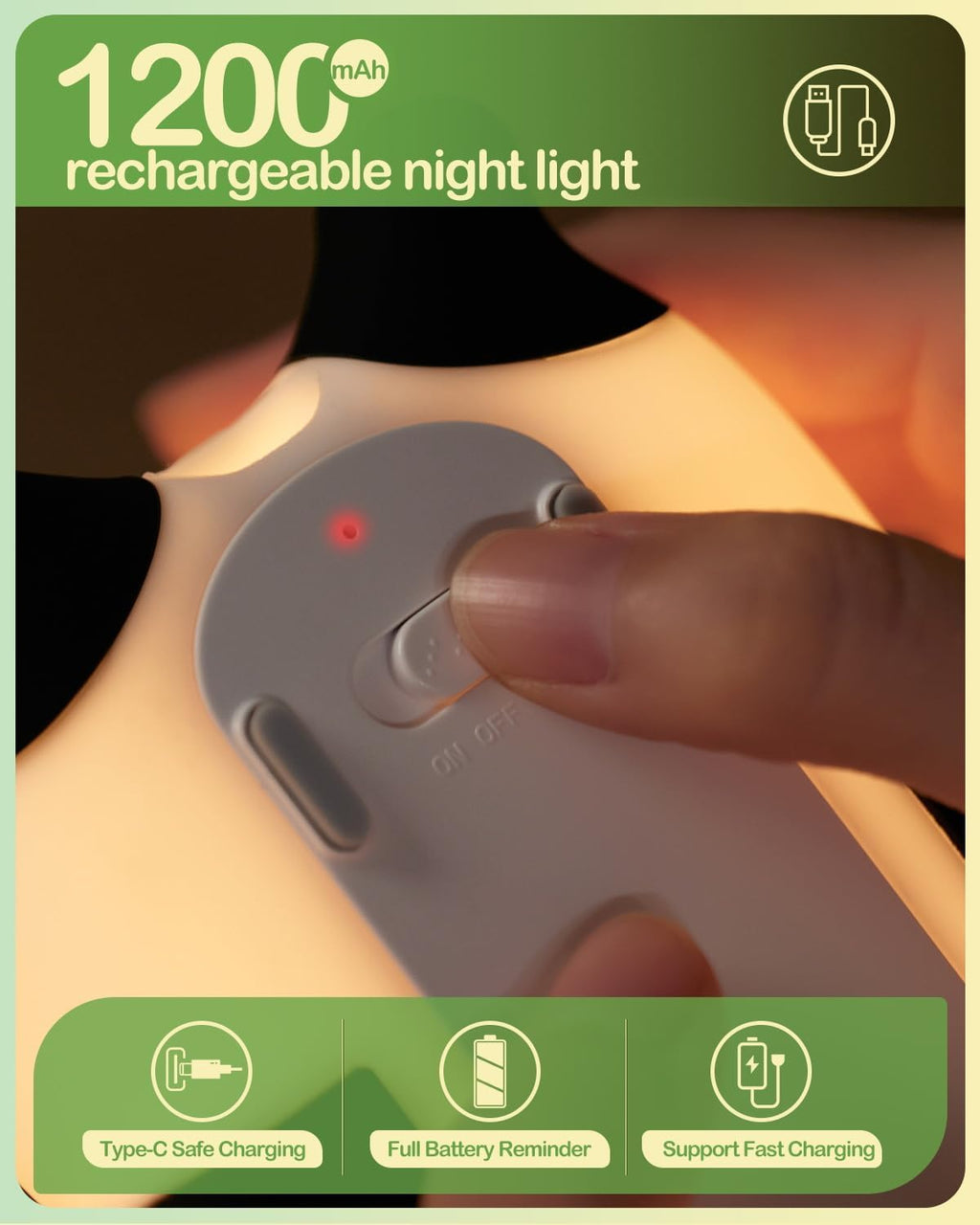 RD Cute Panda Night Light for Kids – Soft Silicone LED Bedside Lamp (Rechargeable, Dimmable & Touch Control)