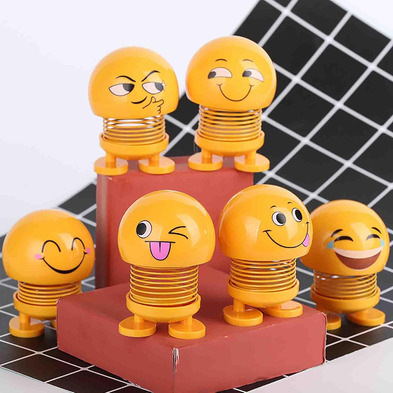 6 Pcs Cute Emoji Bobble Head Dolls – Dancing Dashboard Toys for Home & Car Decoration