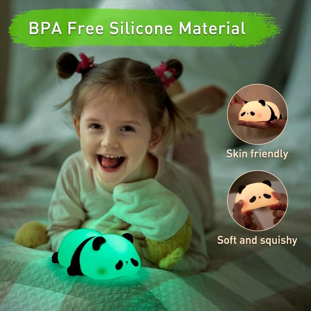 RD Cute Panda Night Light for Kids – Soft Silicone LED Bedside Lamp (Rechargeable, Dimmable & Touch Control)