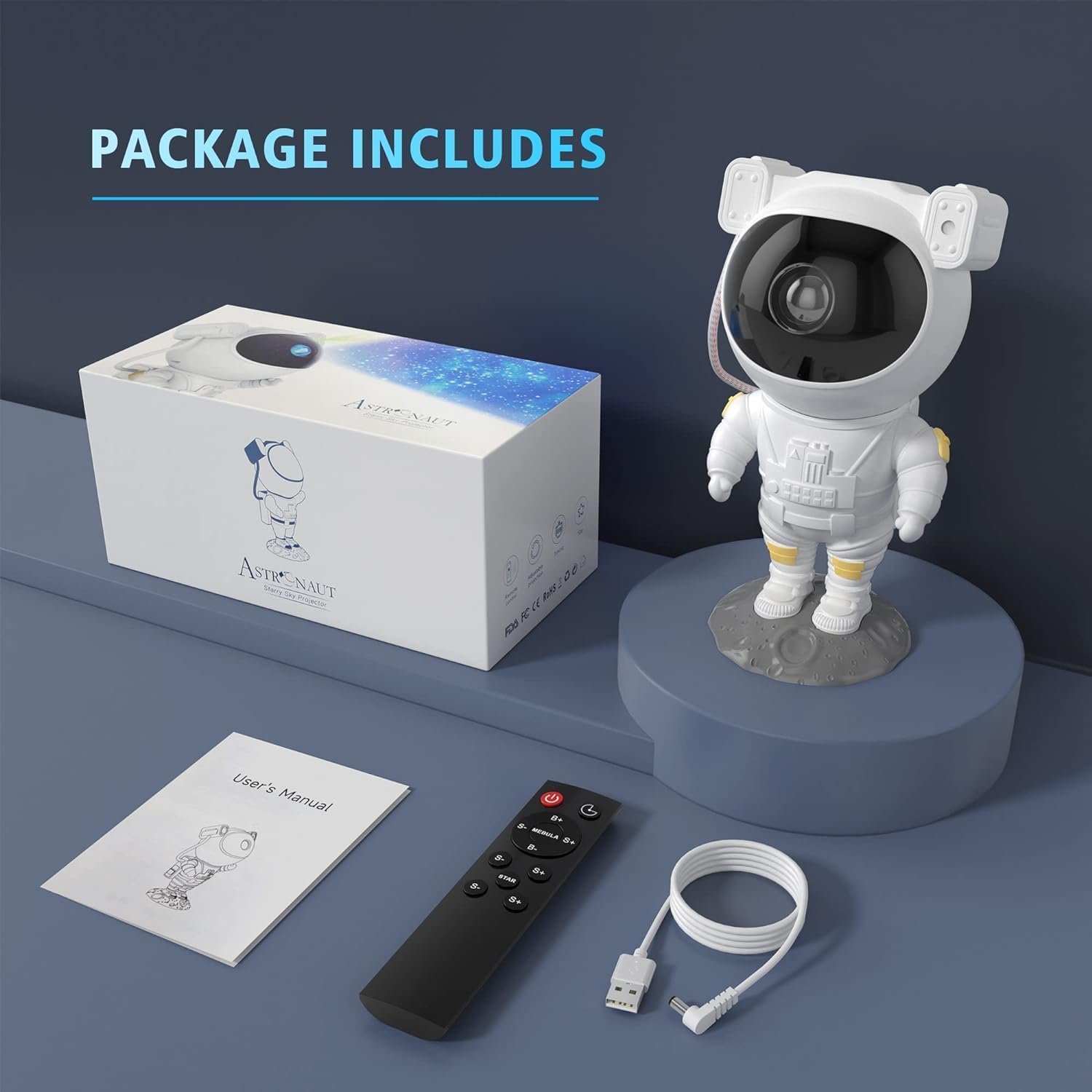 Astronaut Galaxy Projector with Remote Control - 360° Adjustable Nebula & Star Night Light with Timer