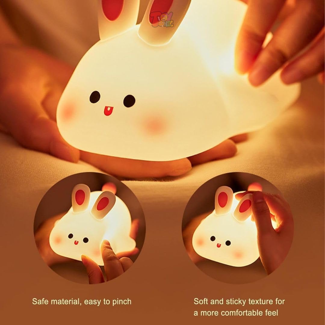 Big Face Rabbit Night Light for Kids – Rechargeable Silicone Bunny LED Lamp