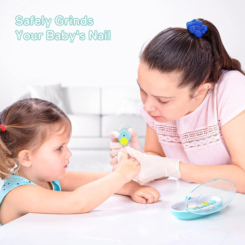 Baby Nail Trimmer Electric – Safe Baby Nail Cutter & File with Light (6 Grinding Pads)