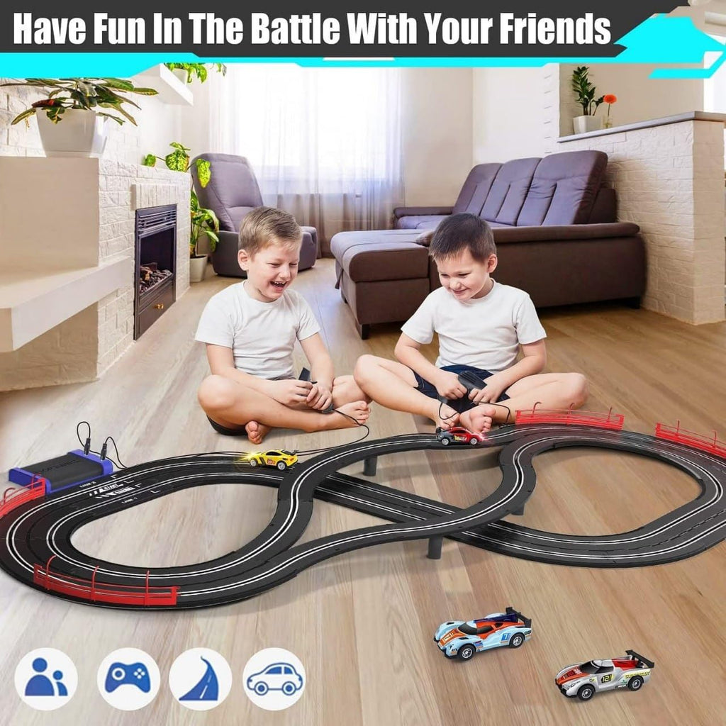 Soba Slot Car Racing Track Set – Hand-Operate Racing Track with 2 Cars & Electric Controllers
