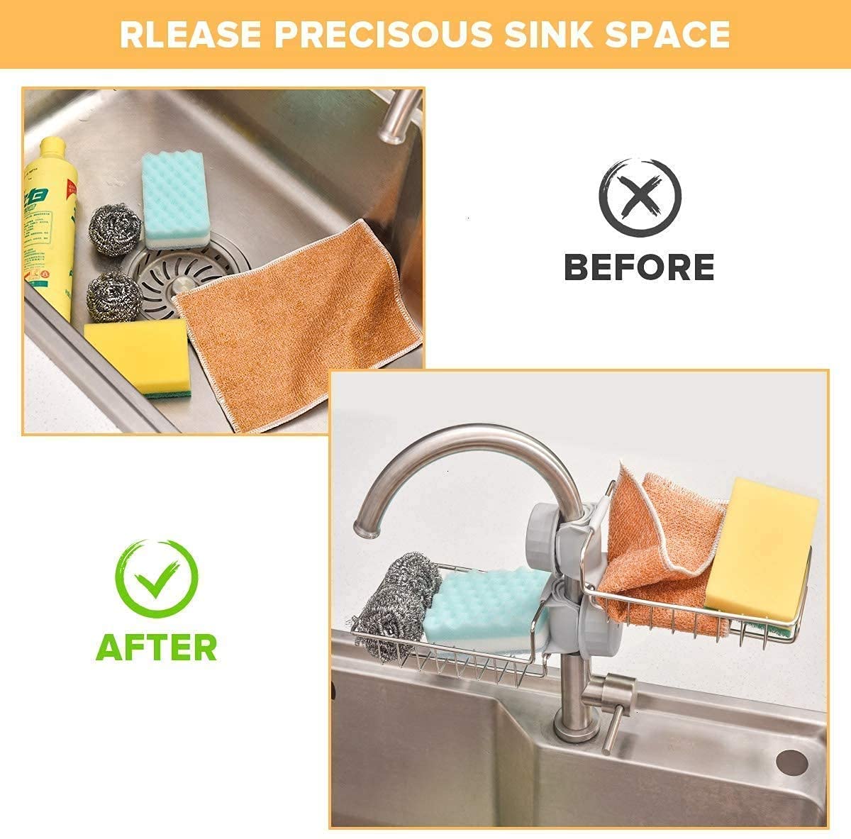 Stainless Steel Adjustable Multifunctional Kitchen Sink Caddy