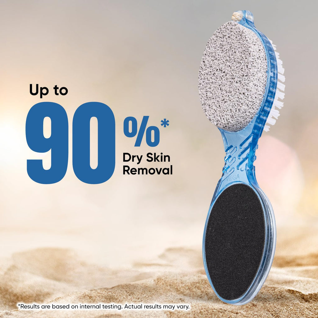4-in-1 Foot Care Pedicure Brush | Callus Remover, Scrubber, Pumice Stone & Buffer