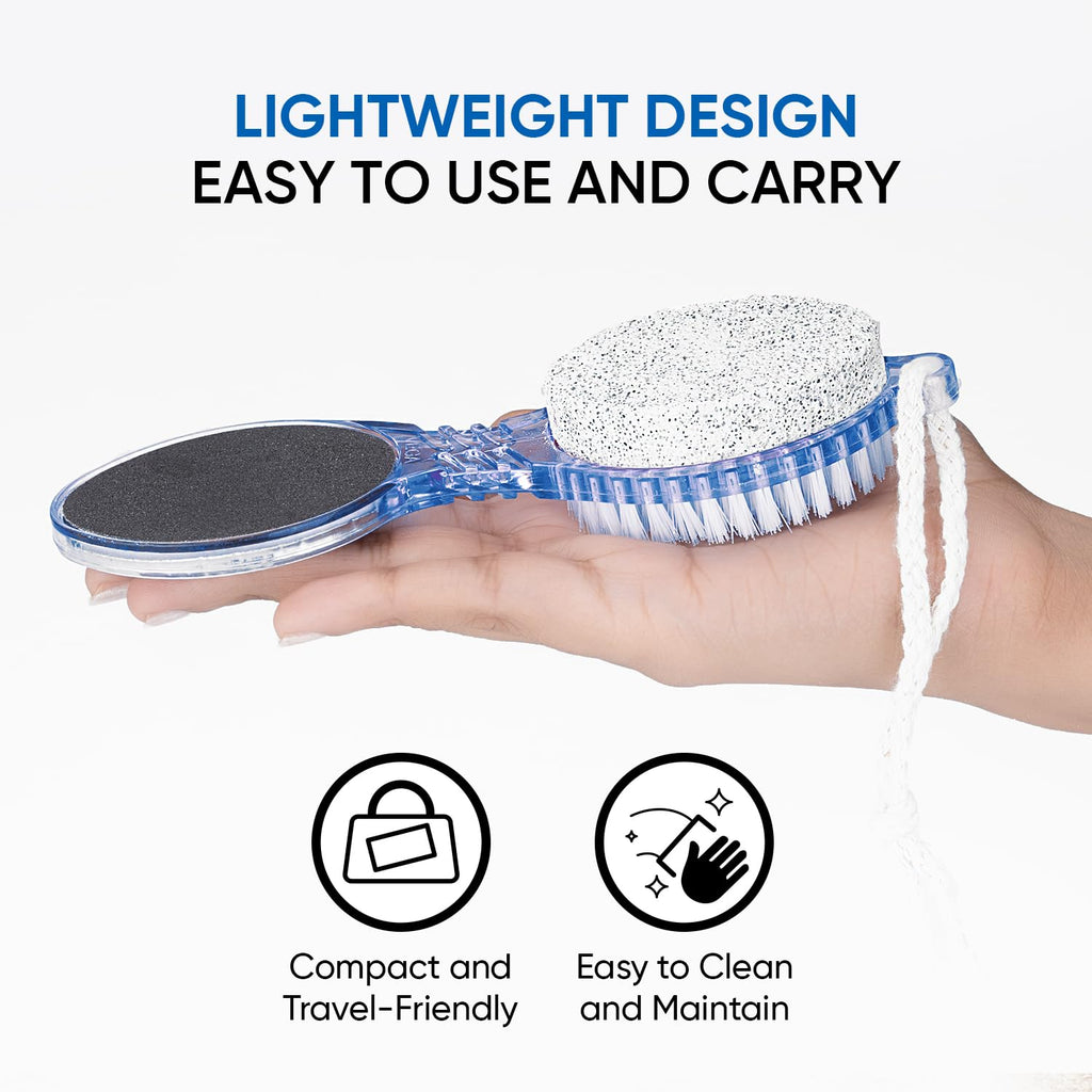 4-in-1 Foot Care Pedicure Brush | Callus Remover, Scrubber, Pumice Stone & Buffer