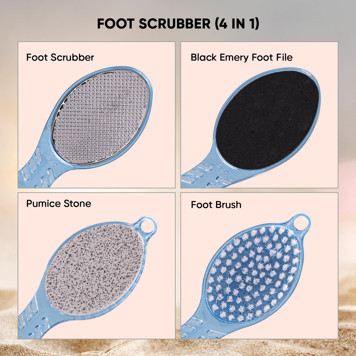 4-in-1 Foot Care Pedicure Brush | Callus Remover, Scrubber, Pumice Stone & Buffer
