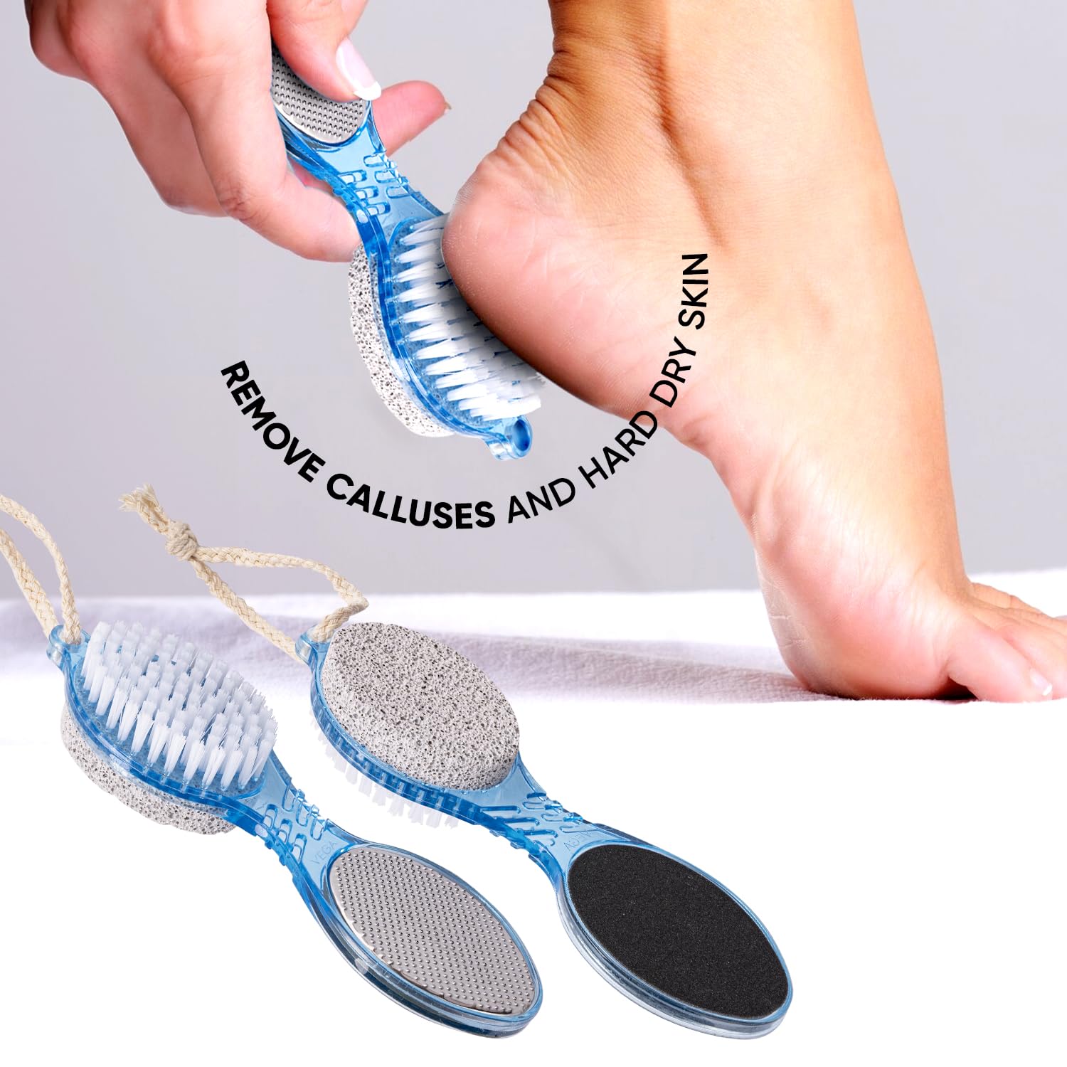 4-in-1 Foot Care Pedicure Brush | Callus Remover, Scrubber, Pumice Stone & Buffer