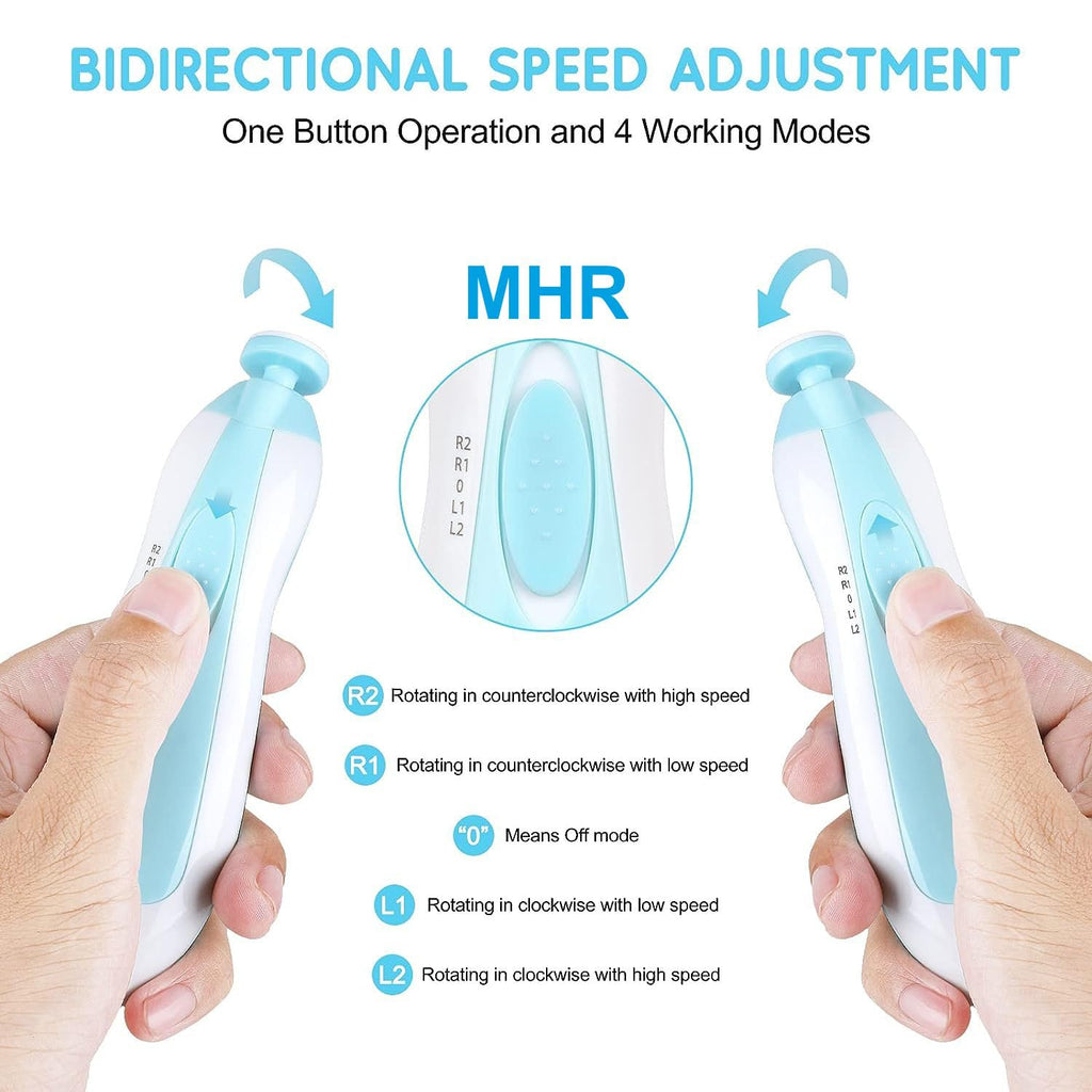 Baby Nail Trimmer Electric – Safe Baby Nail Cutter & File with Light (6 Grinding Pads)
