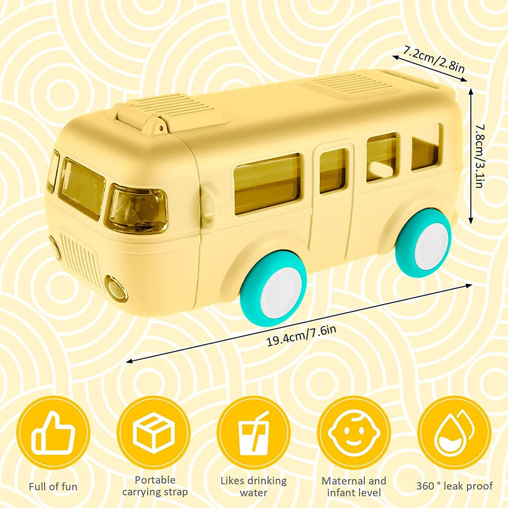Bus Shape Water Bottle for Kids with Strap - Leak-Proof Cartoon Bottle with Wheels 500ml (Random Colour)