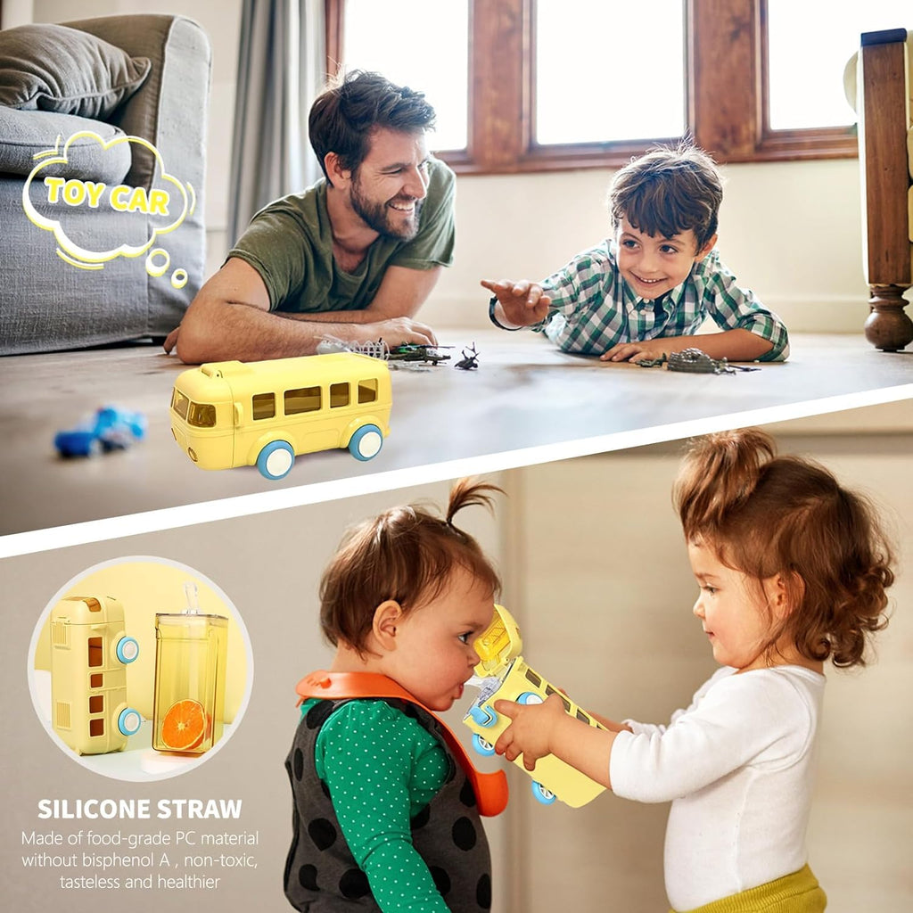 Bus Shape Water Bottle for Kids with Strap - Leak-Proof Cartoon Bottle with Wheels 500ml (Random Colour)