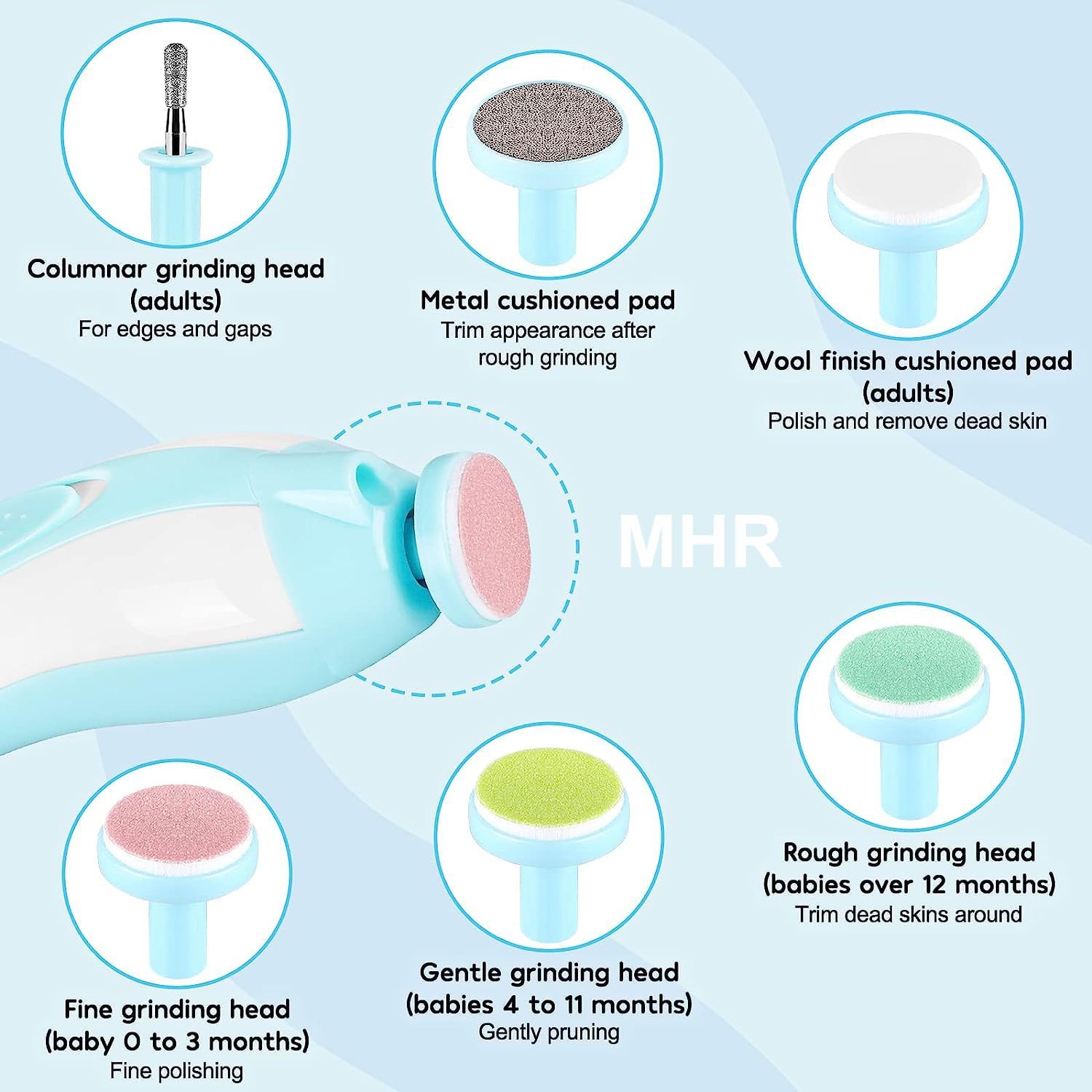 Baby Nail Trimmer Electric – Safe Baby Nail Cutter & File with Light (6 Grinding Pads)