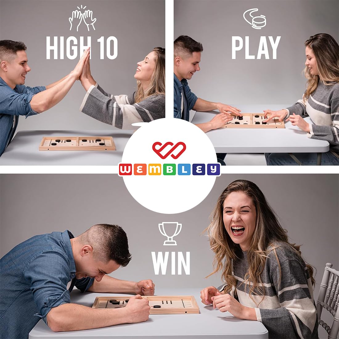 Wembley Fastest Finger First Board Game – Wooden String Hockey Sling Puck