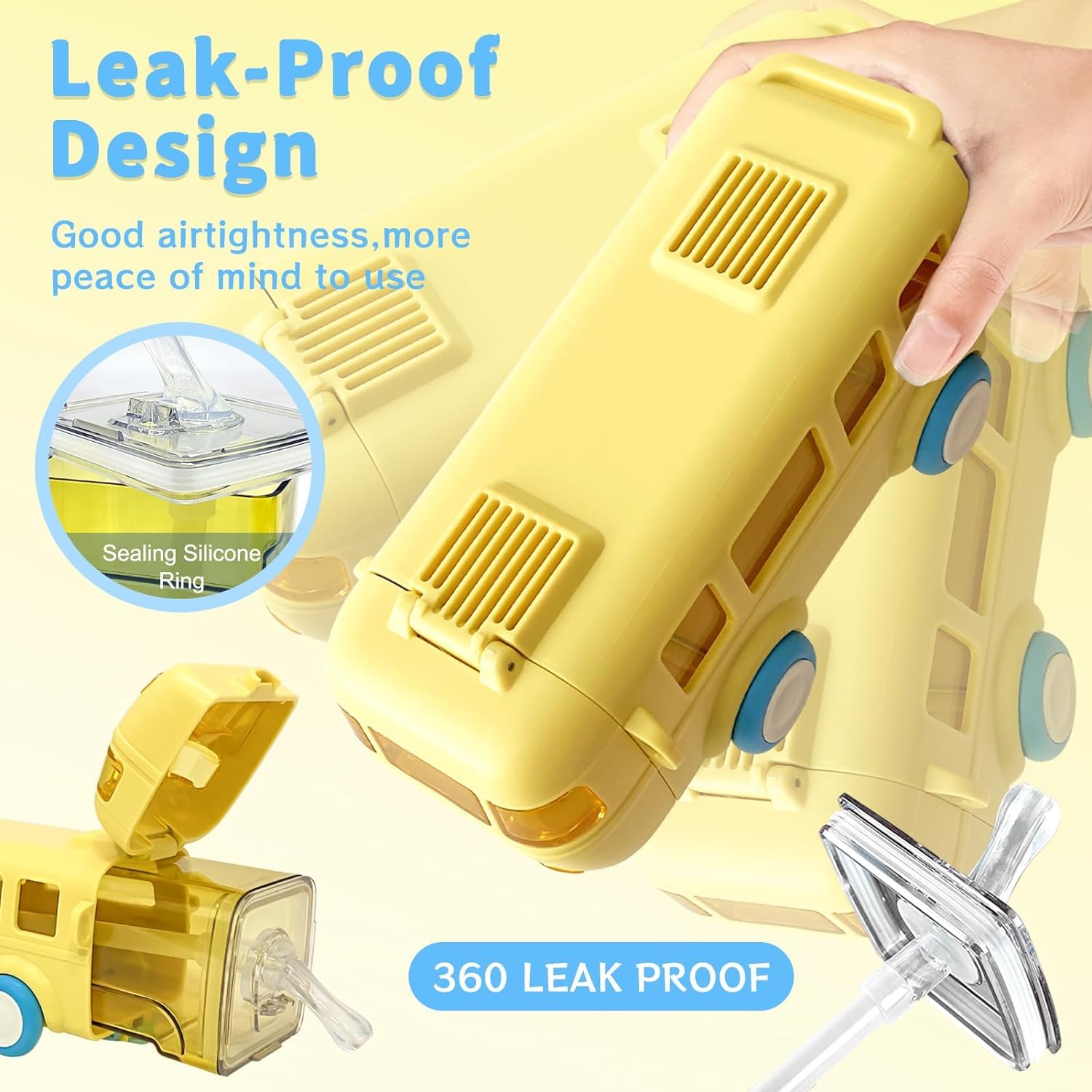 Bus Shape Water Bottle for Kids with Strap - Leak-Proof Cartoon Bottle with Wheels 500ml (Random Colour)