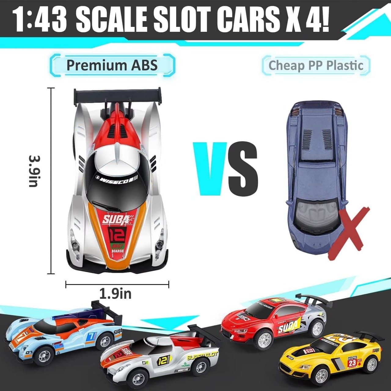 Soba Slot Car Racing Track Set – Hand-Operate Racing Track with 2 Cars & Electric Controllers