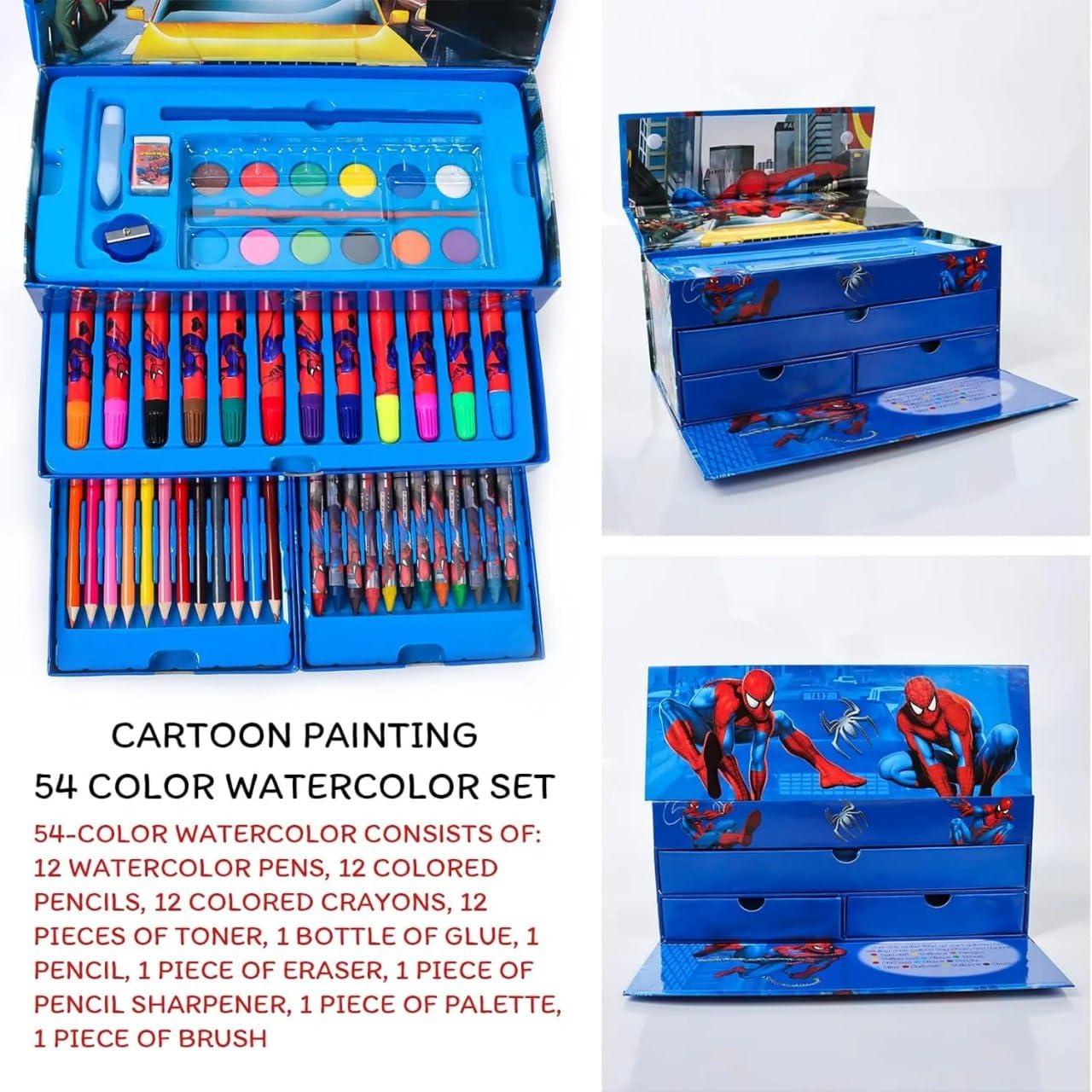 Multi Colour 54 Pieces Kids Art & Artist Set in Storage Box with Drawers – Pens, Pencils, Crayons & Paints
