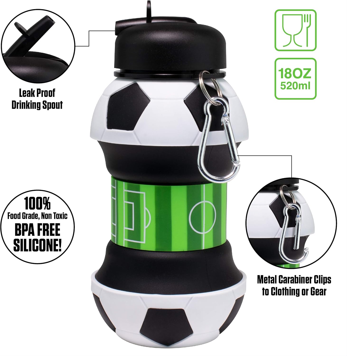 Collapsible Kid’s Water Bottle with Basketball Design - (Random Color)