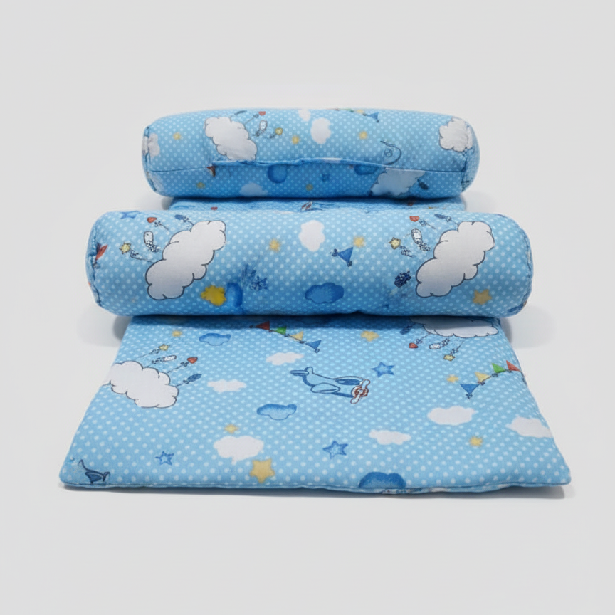 Baby Sleeping Bed Set with Pillow & Side Cushions - (Random Colour)