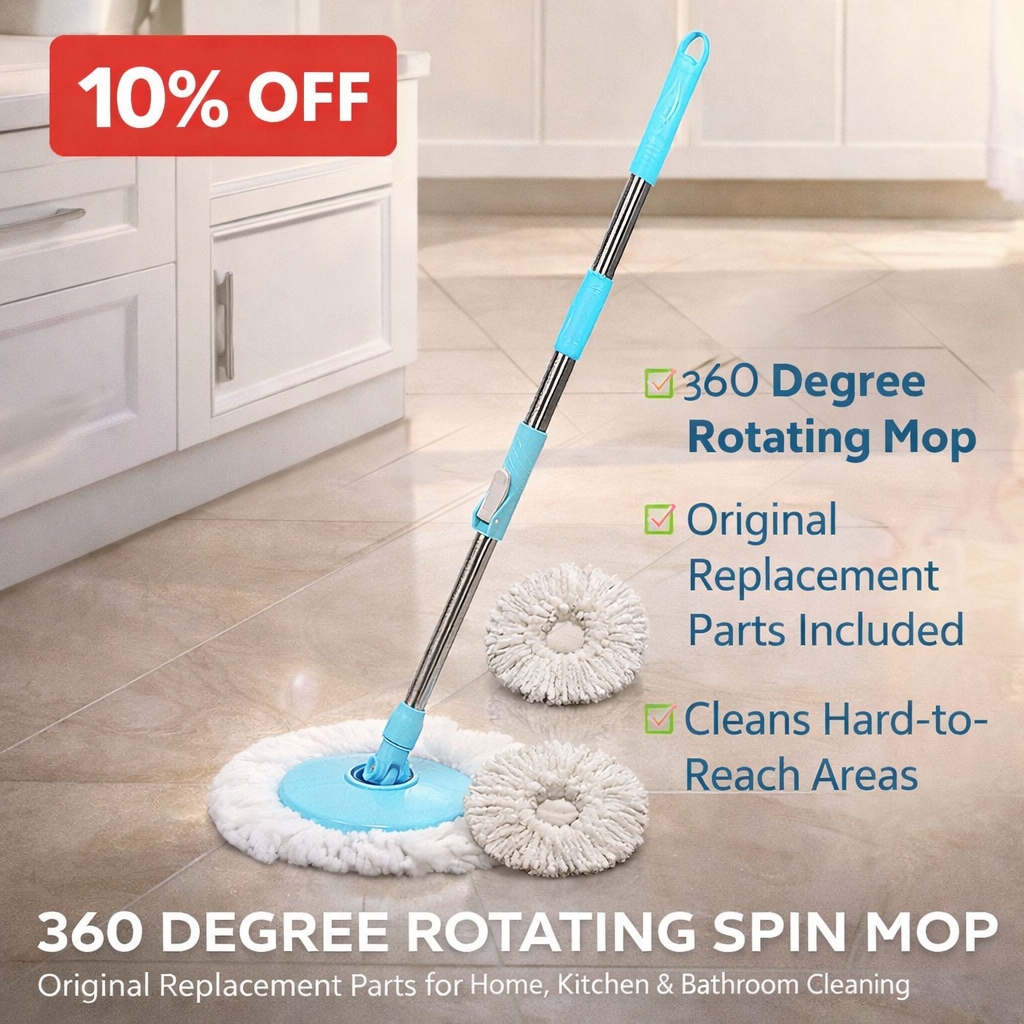 360 Degree Rotating Spin Mop – Original Replacement Parts for Home, Kitchen & Bathroom Cleaning