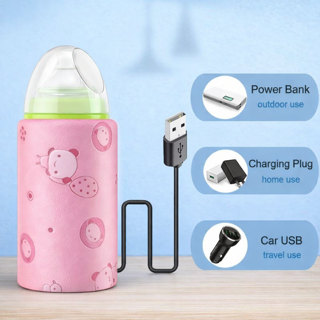 Portable USB Baby Bottle Warmer Holder – Travel Milk Warmer with Thermostat Insulation