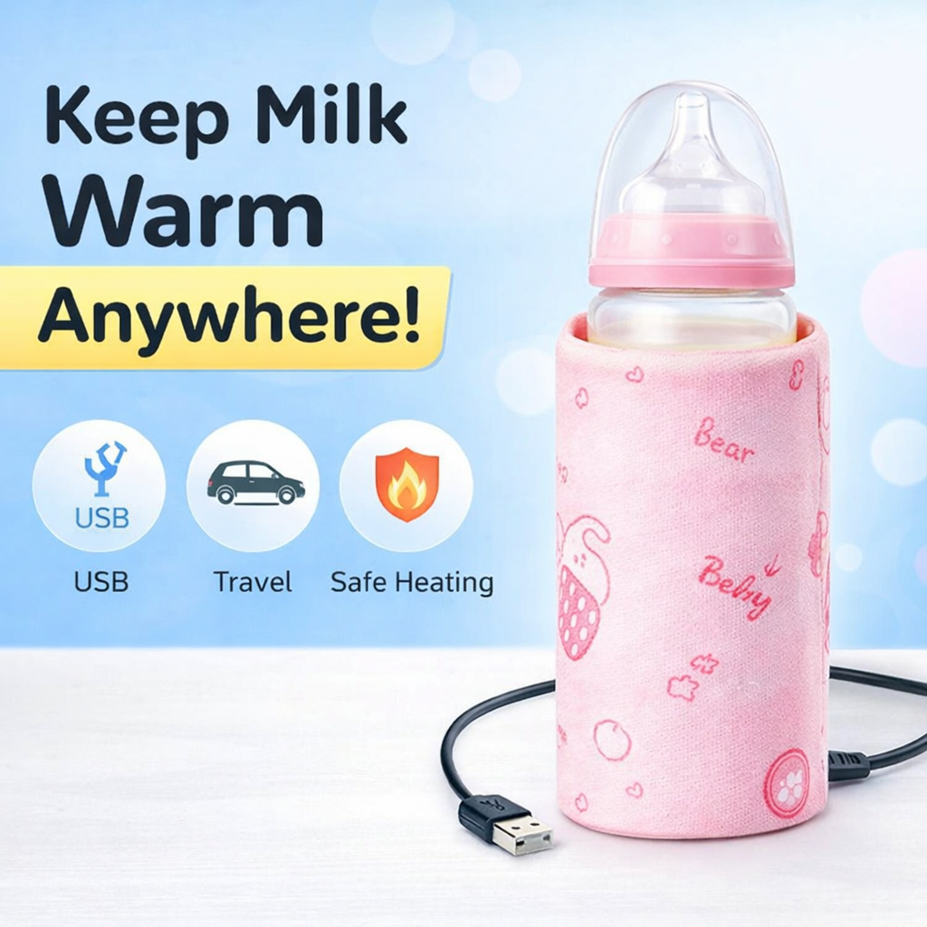 Portable USB Baby Bottle Warmer Holder – Travel Milk Warmer with Thermostat Insulation