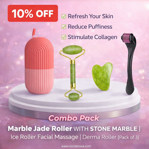 Combo Pack Marble Jade Roller, Ice Roller & 0.5mm Derma Roller – Facial Massage & Skin Therapy Set (Pack of 3)