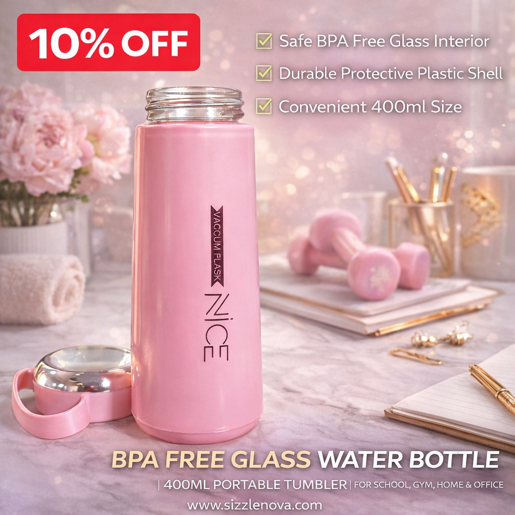 BPA Free Glass Water Bottle – 400ml Portable Tumbler (Random Color)