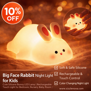Big Face Rabbit Night Light for Kids – Rechargeable Silicone Bunny LED Lamp