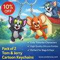 Pack of 2 Tom & Jerry Cartoon Keychains - High Quality Silicone Rubber Bag & Key Ring