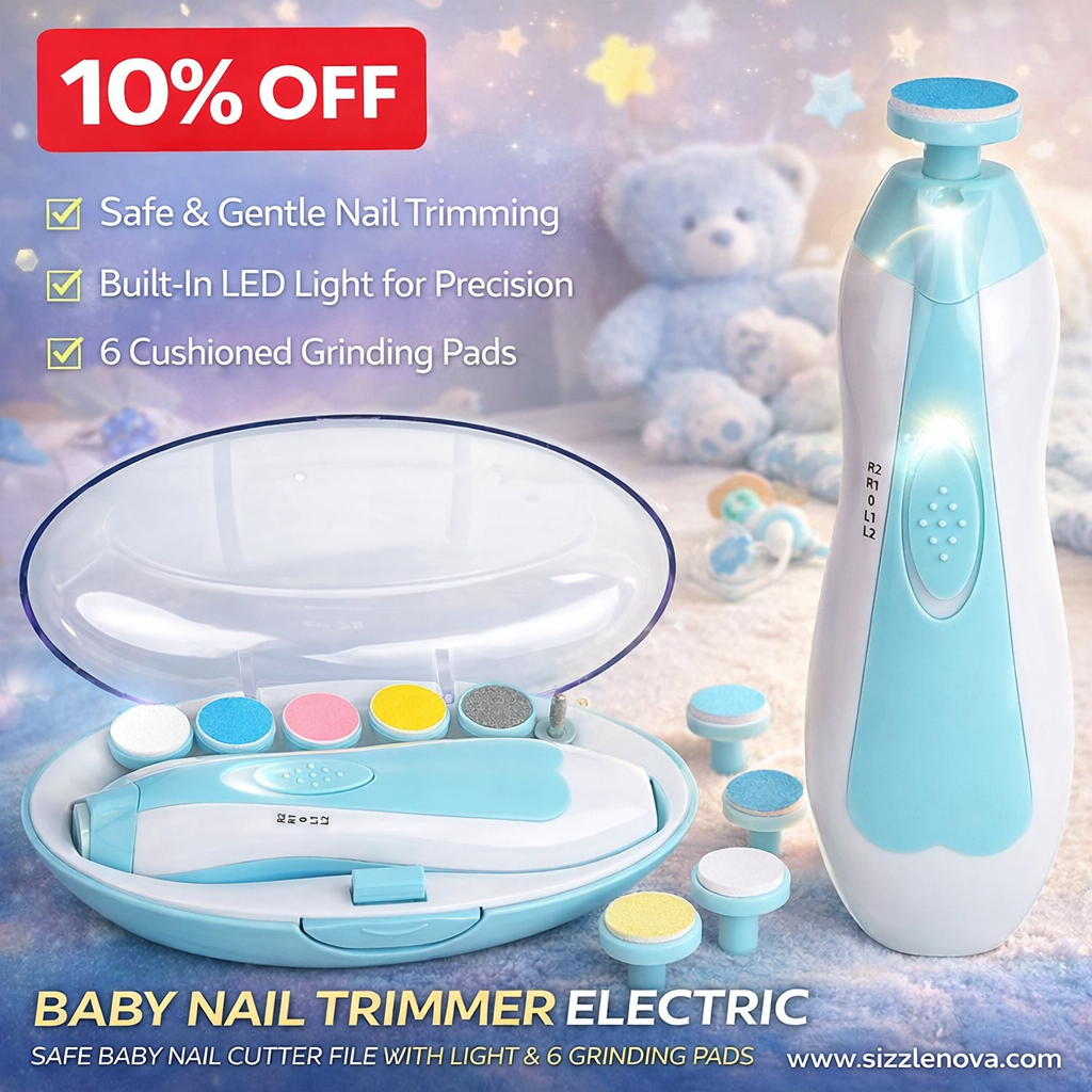 Baby Nail Trimmer Electric – Safe Baby Nail Cutter & File with Light (6 Grinding Pads)